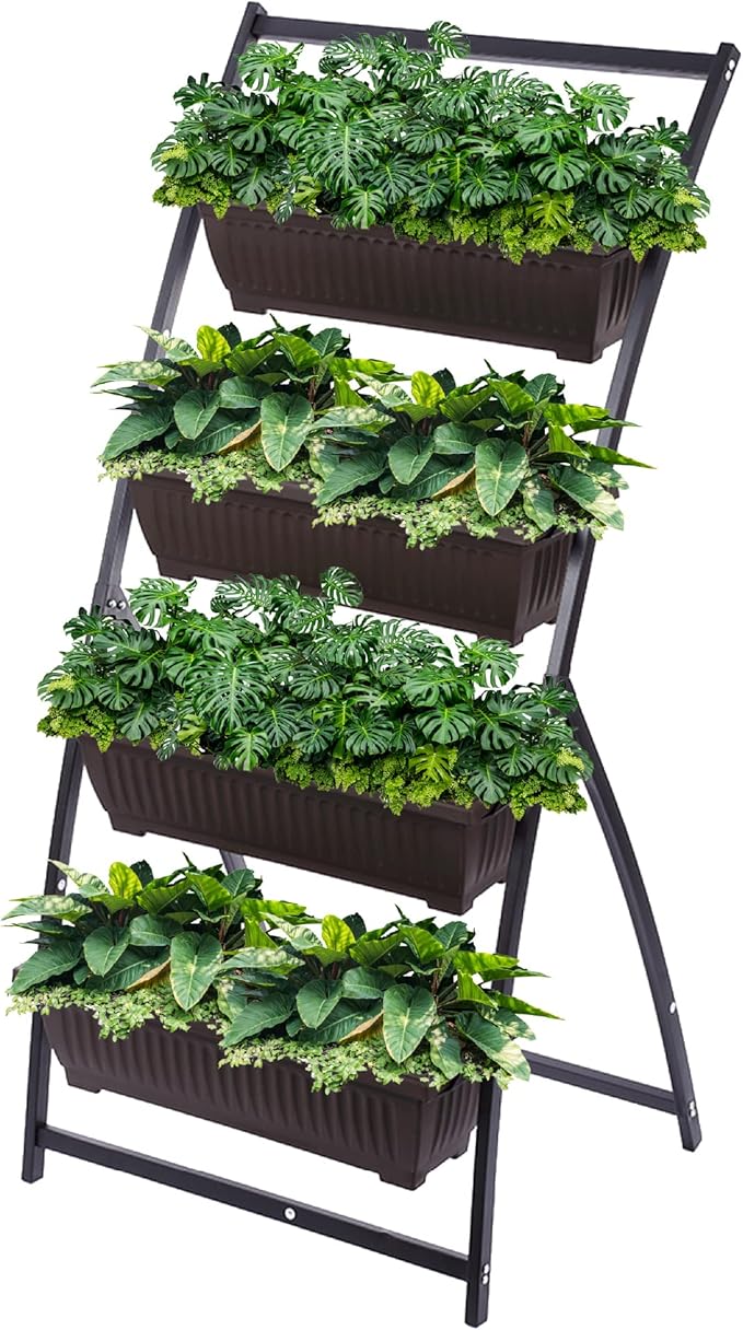 KHOMO GEAR Vertical Garden Planter Balcony Garden Outdoor 4 Tier Raised Bed Box with Stacking Planters Indoor Patio Tower for Plants Vegetables Flowers & Herbs