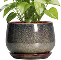 G EPGardening Ceramic Planters - 9 Inch Ceramic Pots for Plants Indoor Outdoor, Round Planter with Drainage and Saucer, Modern Indoor Flower Pots, House Room Decor, Gift for Women Men, Speckled Brown