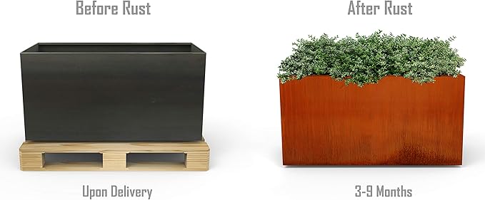 Plantercraft Large Rectangular Planters for Outdoor Plants – 96x24x24 Inch Corten Steel Planter Box | Extra Large Outdoor Planters for Garden, Patio & Commercial Landscapes | Fully Assembled