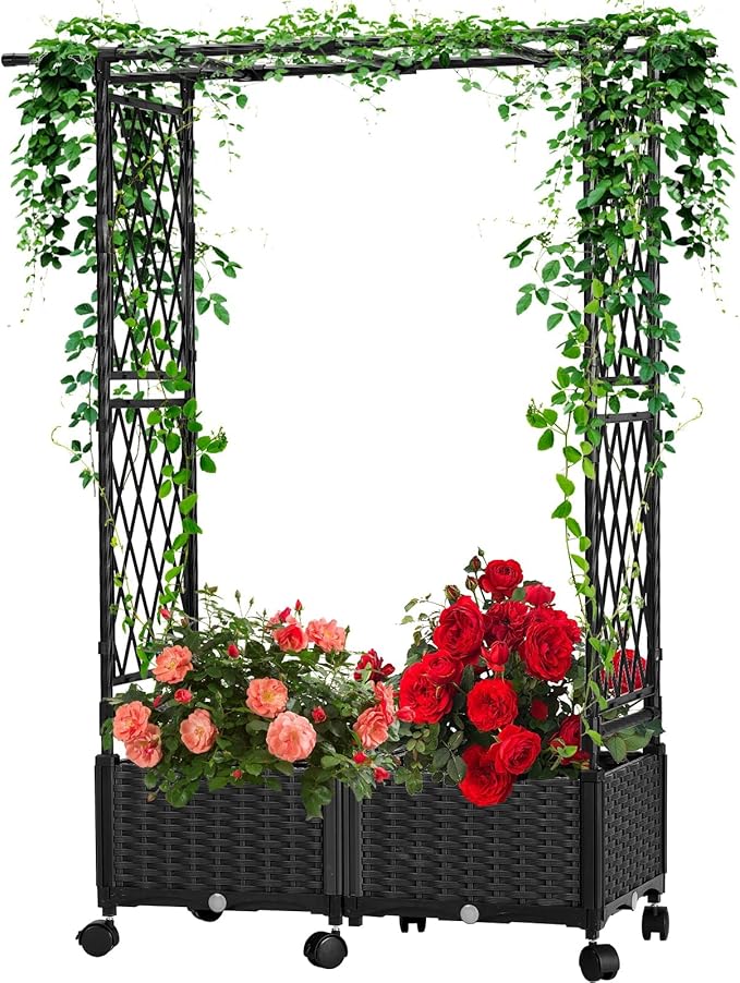 Planter with Trellis Raised Garden Beds, 4.5ft Tall with Screen Indoor Outdoor, Vegetable Flower Privacy Planter Box for Backyard Balcony Patio, Black