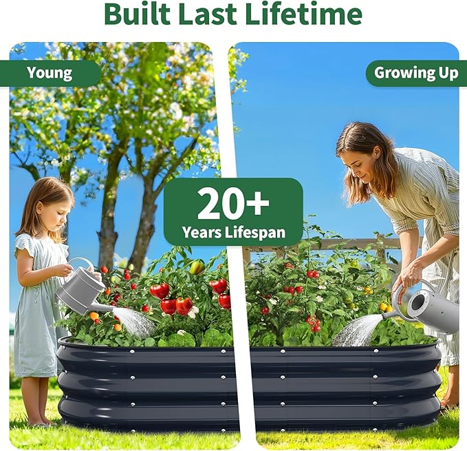 Kesfitt Raised Garden Bed, 6x3x1 FT Galvanized Steel Metal Raised Garden Bed, Oval Open-Bottom Design, 12-Inch Deep for Outdoor Vegetable & Herb Gardening, Midnight Blue