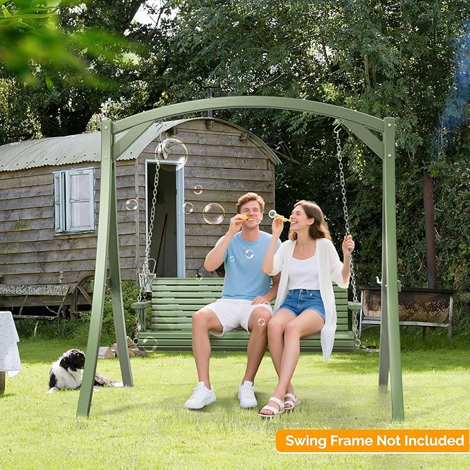 VINGLI Upgraded Patio Wooden Porch Swing for Courtyard & Garden, Heavy Duty 880 LBS Swing Chair Bench with Hanging Chains for Outdoors (Green, 5 FT)