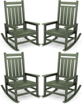 SERWALL Oversized Outdoor Rocking Chair Set of 4, HDPE Rocker for Adults, Patio Rocking Chairs for Porch, Avocado Green