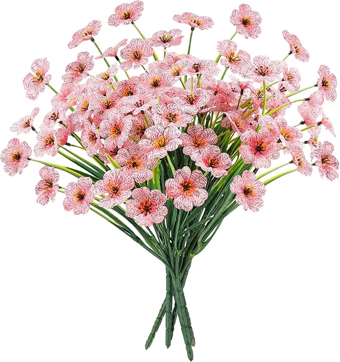 MACTING Artificial Flowers for Outdoors 6 Bundles UV Resistant Fake Flowers No Fade Faux Plastic Flowers for Hanging Planters Window Patio Porch Yard Garden Indoor Outside Spring Decoration,Pink