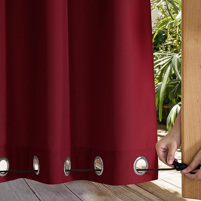 NICETOWN Canvas Outdoor Curtains for Paito 2 Panels, Red, W52 x L84 per Panel - Waterproof & Windproof Sun Shades with Grommet & Back Tab & Rod Pocket, Free Rope Included for Bottom Fixing