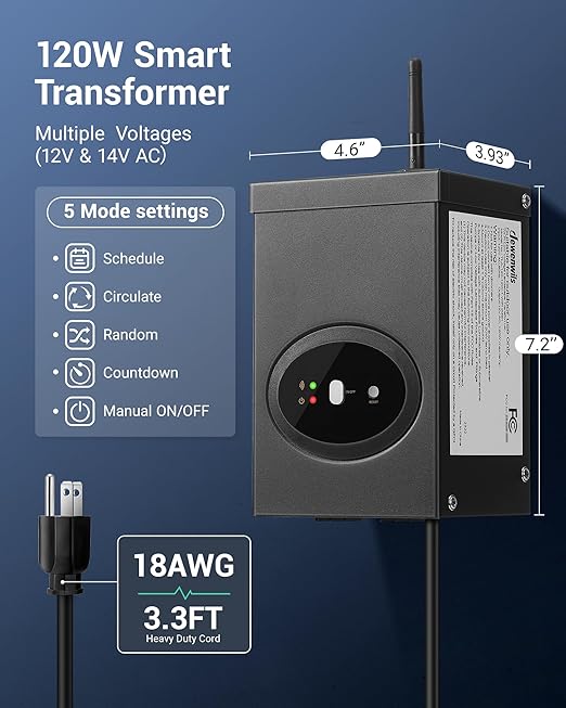 DEWENWILS Smart Low Voltage Landscape Transformer 120W, 120V AC to 12V AC for LED Landscape Lights, Outdoor Lighting, Waterproof, 1 Zone Control, Compatible with Alexa and Google Home, ETL Listed
