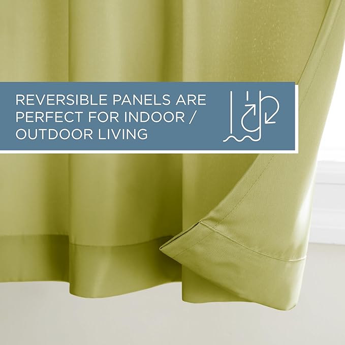 TOWN & COUNTRY BASICS Cabana Solid Heavyweight Indoor Outdoor Curtains, Light Filtering Opacity with Grommet Top, Water Repellent, 2-Pack Set, 54"x120", Kiwi Green