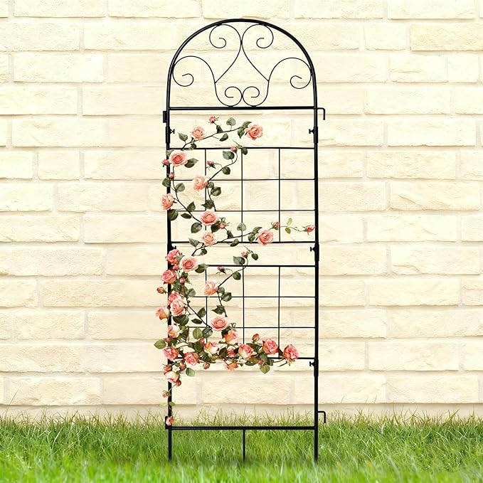 hogardeck 1PC 45x14 Inch Heavy Duty Metal Trellis - Black Rustproof Coated Outdoor Garden Support for Climbing Plants, Roses, Vegetables