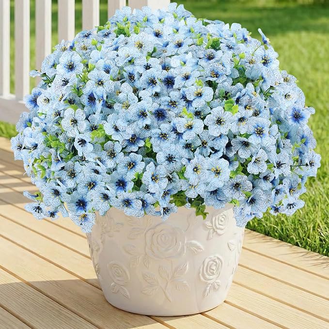 Artificial Flowers for Outdoor Indoor,Silk Flowers No Fade Fake Plastic Flowers Faux Plants for Outdoors Outside Front Porch Hanging Planter Window Box Garden Home Decoration,13 Pack(Blue)