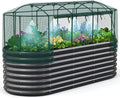 Quictent Galvanized Raised Garden Bed Kit with Self Watering System and Mesh Cover, Large Oval Metal Outdoor Planter Garden Boxes for Vegetables Herbs Flowers, 8x3x2Ft