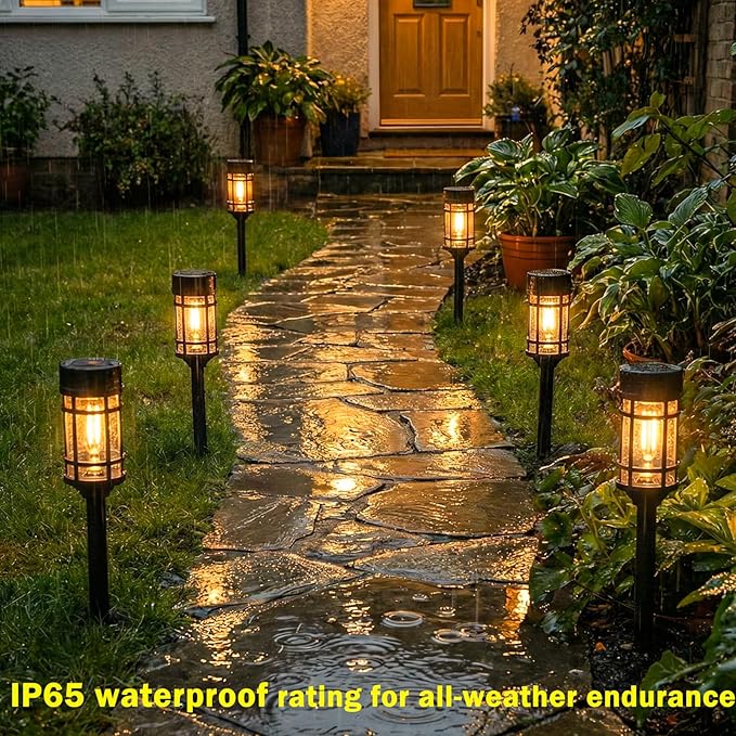 Solar Lights Outdoor Waterproof, 8 Pack 21" Solar Pathway Lights with Metal & Glass, Auto On/Off Garden Lights for Yard, Landscape, Driveway Walkway