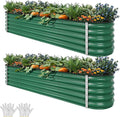YITAHOME 17" Tall 9 in 1 Large Raised Garden Bed Kit, 8x2x1.4ft Galvanized Metal Planter Box with Gloves & Safety, Outdoor Above Ground Planters for Plants Vegetables Flowers, Green
