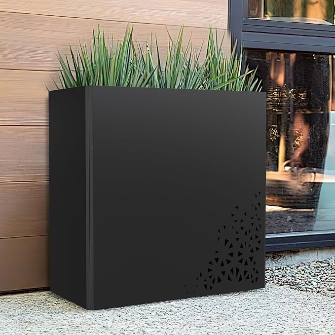 24 Inch Tall Outdoor Planter 24Hx24Lx12W Metal Planter Box with Removable Insert Shelf | Rectangular Planters for Porch, Patio, Yard, Garden (Black)