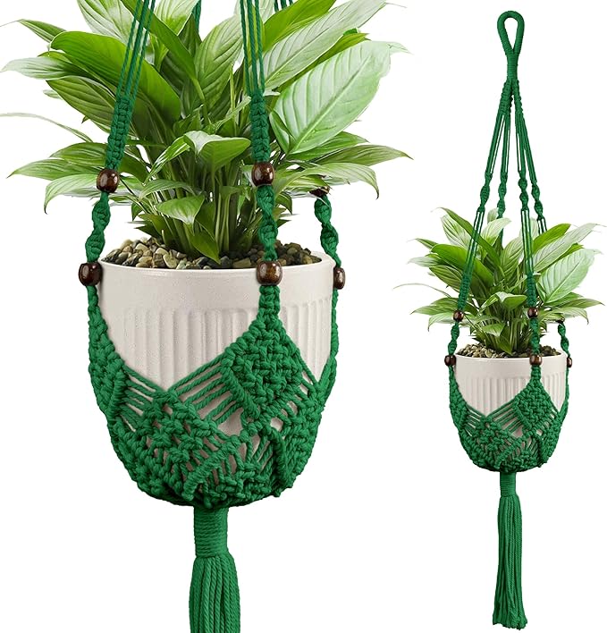 Macrame Plant Hanger - Fits 3 to 6 inches Pots for Indoor Outdoor, 35 Inch, Set of 2, Green (POTS NOT Included)