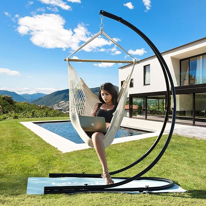 Lazy Daze Hammocks Chair Caribbean Hanging Rope Weaving Chair with 40" Hardwood Spreader Bar and Soft-Spun Cotton Rope for Indoor/Outdoor Backyard & Living Room, Max 300 LBS, Natural