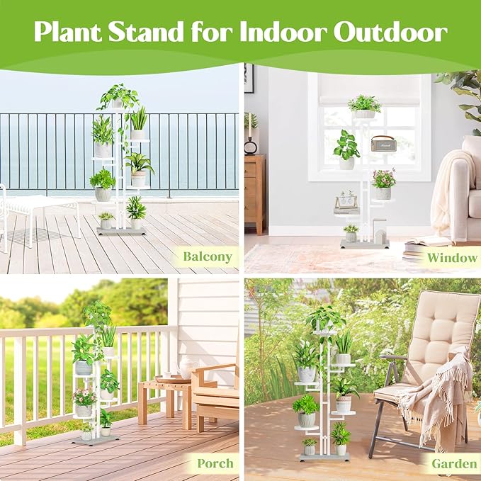 iDavosic.ly 4 Tier Plant Stand Indoor Outdoor, Tiered Corner Multiple Flower Pot Holder Shelf, Metal 34 Inch Tall Display Rack for Patio Porch Living Room Garden Balcony Bedroom, White