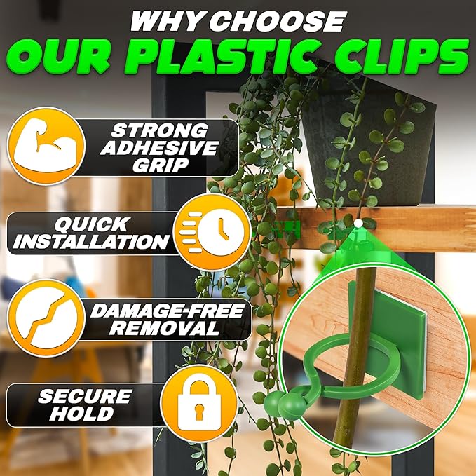 Plant Wall Clips for Climbing Plants 110 Pcs - Pothos Plant Climber Support, Large, Medium, Small Sizes Wall Clips for Support, Strong Self-Adhesive, For Indoor Plants, Cable Management & Plant Holder