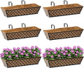 SPECILITE 24" Window Boxes Planters, Heavy Duty Metal Railing Planter Boxes, Adjustable Balcony Planters for Railing Hanging, with Coco Liner & Tool Set for Deck, Porch, and Patio Gardening (6 Pack)