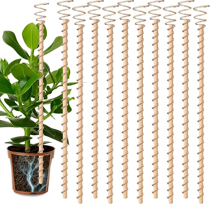 10pcs Electroculture Plant Stakes, 17'' Copper Coil Wire Antennas, Garden Stakes, Tensor Rings Kit, Copper Rods Electronic Planting for Growing Vegetable Garden Plants Support