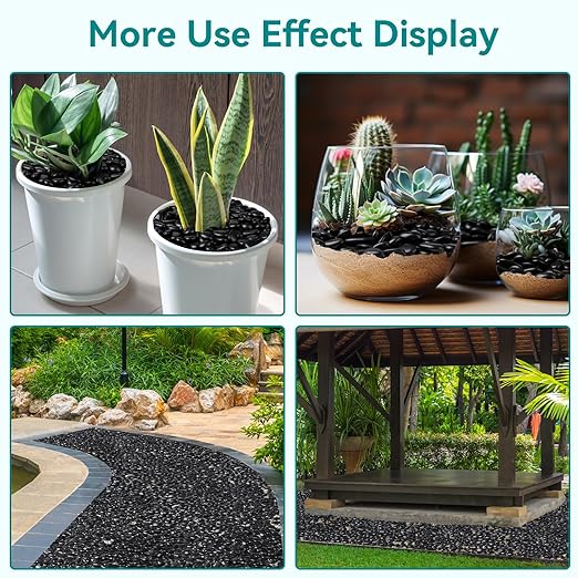 5 lbs Black Rocks for Planters, 1"-2" Decorative Rocks for Potted Plants, Polished Garden Stones for Outdoor Landscaping, Walkways, Yard, River Rocks for Flower Pots, Vase