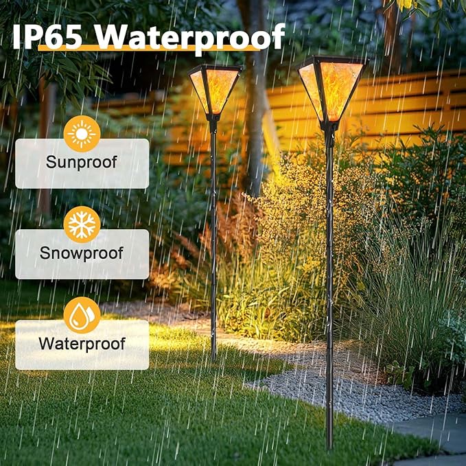 Upgraded Extra-Tall Solar Lights Outdoor, 2 Pack Flickering Flame Solar Torch Lights with 61"Tall & Super Larger Size, Solar Flame Lights Waterproof Tiki Torches for Outside Garden Patio Yard Pathway