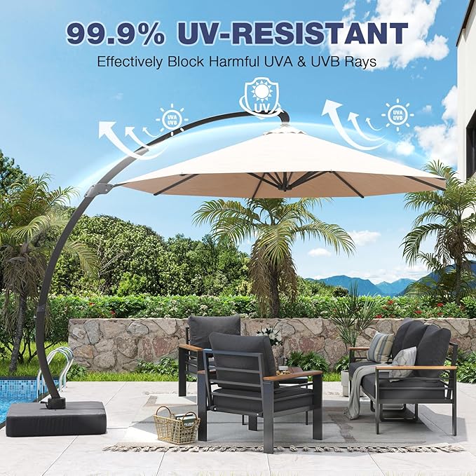 Aoxun Aluminum Patio Furniture Set with Umbrella 5 Seats, Oversized Outdoor Sectional with Washable Thick Cushions, Coffee Table and Waterproof Cover, Patio Conversation Sets for Porch, Balcony, Deck