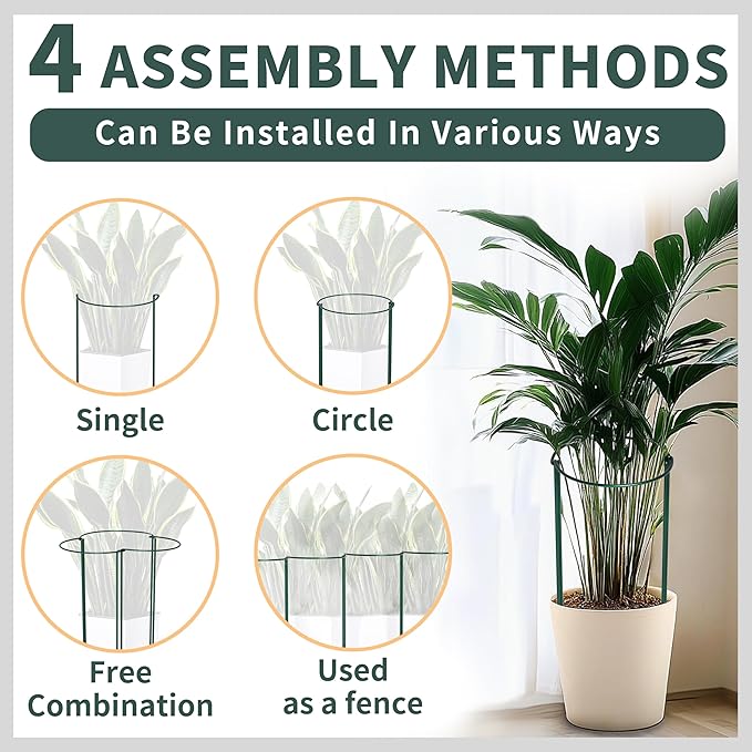 TCBWFY Plant Support Stakes for Large Heavy Plants,10PCS Peony Supports 14"x32" Heavy Duty 5mm Wire Peony Cages,Interlock Garden Supports Ring Border Support,Plant Support Cage for Rose Flowers