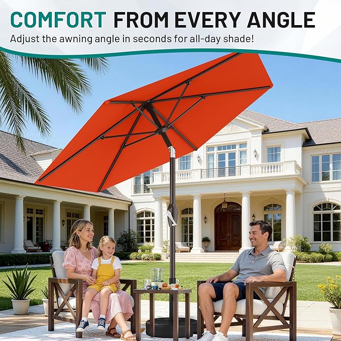 AreShark 7.5FT Patio Umbrella Table Market Umbrella with 6 Sturdy Ribs, Button Tilt/Crank, Heavy-Duty Outdoor Umbrellas for Pool, Deck, Garden and Backyard, Orange