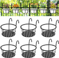 CADANI Iron Hanging Plant Holder Over The Rail Metal Fence Planters, Hanging Bucket Flower Pot Holder for Patio Balcony Outdoor Plants - Pack of 6 (Black)