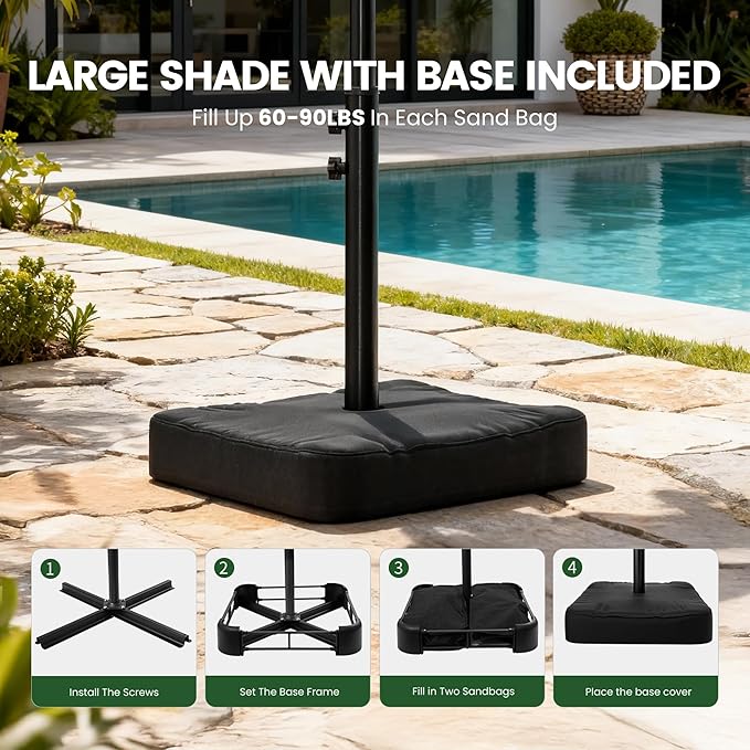 OLILAWN 10ft Patio Umbrella with Base Included, Outdoor Offset Cantilever Umbrella Upgraded Yarn-dyed Fabric Shade, Sturdy 8 Rids,360 Degree Rotation & Easy Tilt Adjustment, for Pool Deck Porch Backyard Garden,Sapphire