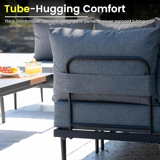 Sundale Outdoor 2 Pieces Patio Sofa Set, Metal Outdoor Sectional Loveseat with 6 Inch Olefin Cushion, All-Weather Modern Patio Chair Sets for Porch, Balcony