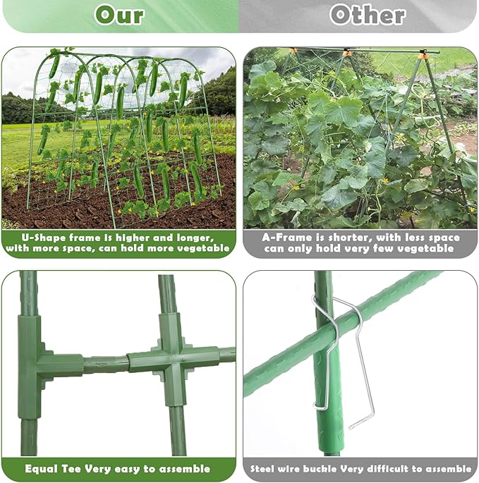 Cucumber Trellis for Raised Bed, Garden Arch Trellis for Climbing Plants Outdoor, Metal Garden Trellis for Spring Vegetables, Cucumber Trellis for Tomato, Bean, Pea, Grape, Plant