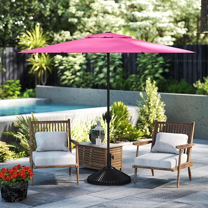 Abba Patio 9FT Lyon Outdoor Patio Umbrella Outdoor Table Umbrella with Crank Market Umbrella 8 Sturdy Ribs UV Protection Waterproof and Push Button Tilt for Garden Deck Backyard Pool,Pink