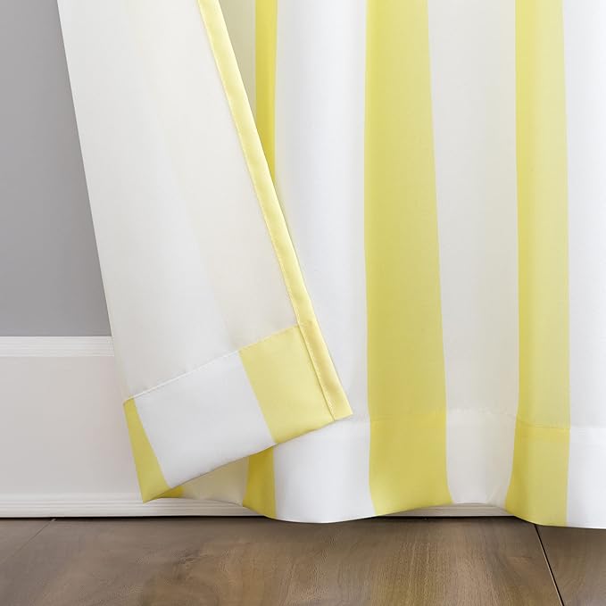 Sun Zero Valencia 2-Pack Cabana Stripe Indoor/Outdoor UV Protectant Energy Efficient Grommet Curtain Panel Pair, Yellow, 54" x 84"
