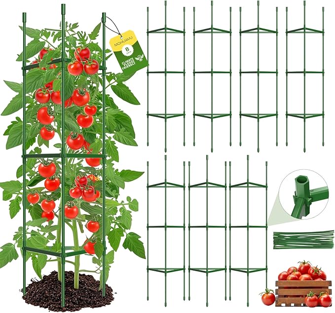 8 Pack Tomato Cages for Garden,Up to 51.2Inch Tomato Cage Trellis-Upgraded Hexagon Connector,Heavy Duty Adjustable Tomato Stake Support for Raised Garden Bed