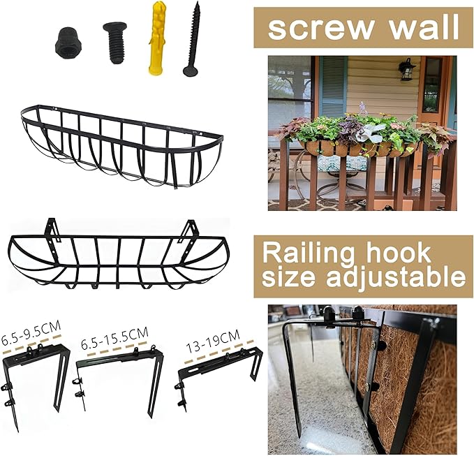 2pack 16-inch Window Sill Window Railing Planters with Cocoa Liner for Outdoor Balconies, Porches, Fences, Patio Railings