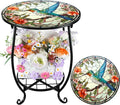 Outdoor Side Table Round Small Mosaic Patio Accent Indoor End Plant Coffee Tea Table for Yard Patio Porch Garden Living Room, Bedroom(Hummingbird A Style,14 Inch)