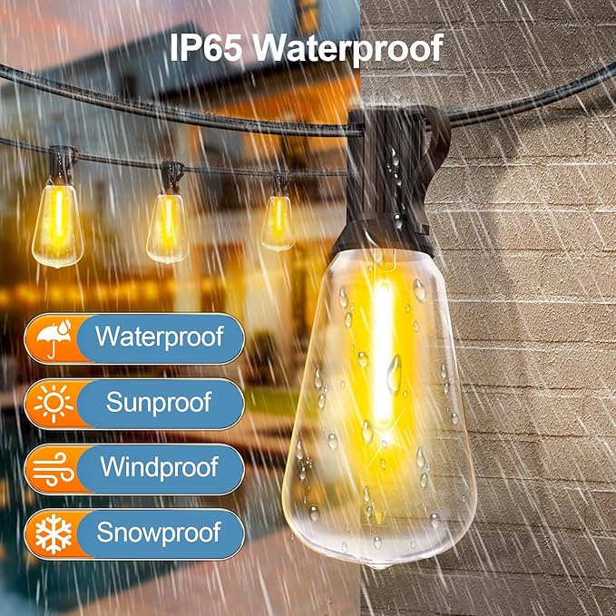 Outdoor String Led Patio Lights - 200Ft 60M Outside Waterproof Light with Remote Dimmable ST38 Shatterproof Bulb Hanging Outdoor Electric Lighting for Backyard Yard Gazebo Porch Party