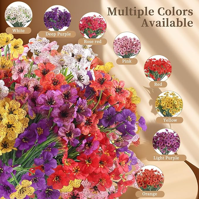 24 Purple Bundles Artificial Flowers for Outdoors/Indoors Fake Flowers Plants for Indoor Outside Garden Porch Window Box Home Wedding Farmhouse