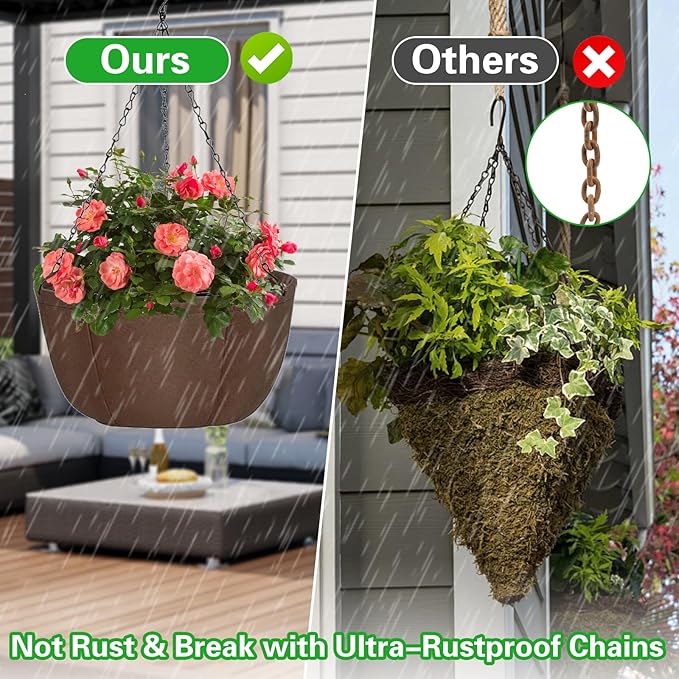 Hanging Baskets for Plants Outdoor, 12 Inch 3 Pack Hanging Planters for Outdoor Plants, Breathable Water-Draining, Hanging Pots for Plants Indoor with Chain Hanging Pot for Garden Porch Patio Balcony