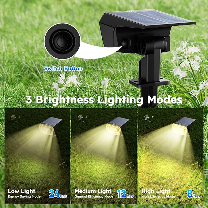 TECKNET Spot Lights Outdoor with 59 LED, 8 Pack Solar Lights Waterproof IP65, Auto On/Off Solar Spot Lights Outdoor, 3 Lighting Modes Solar Powered Garden, 2-in-1 Solars Landscape Light(Warm White)