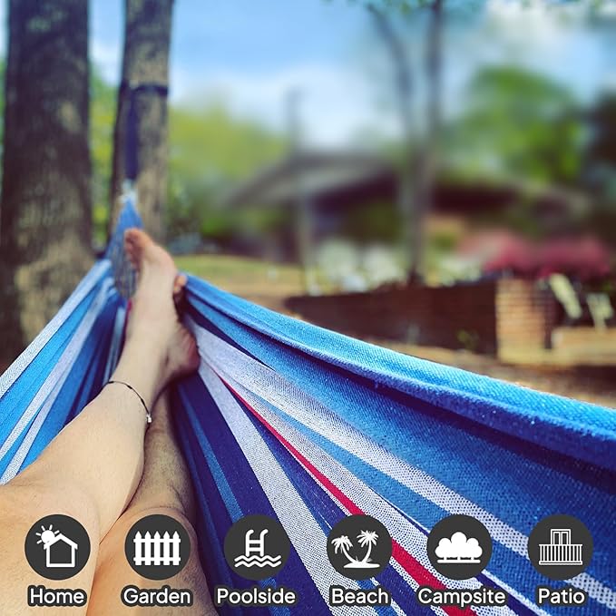 ANYOO Cotton Hammock Portable Camping Hammocks for Hanging Sturdy Garden Comfortable Fabric Hammock with Tree Straps Up to 660lbs with Travel Bag for Camping Outdoor/Indoor Patio Backyard