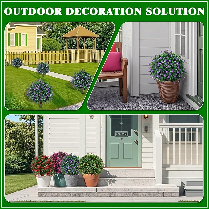 Artificial Boxwood Topiary Tree with Flower, Set of 2 Artificial Shrub Bushes with Ground Spike, Fake Evergreen Tree for Porch, Artificial Plants for Outdoor Planters Indoor UV Resistant