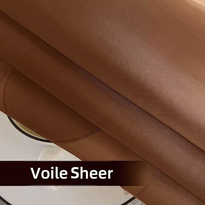 SpaceDresser Waterproof Outdoor Sheer Curtains for Patio - 2 Panels Rod Pocket Indoor Voile Sheer Curtain for Living Room,52W x 84L inch, Brown