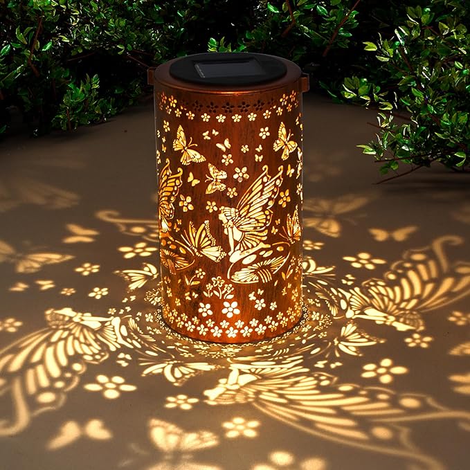 Solar Lanterns Outdoor Hanging Lantern Lights,Fairy Metal Decor Lanterns-Waterproof LED Decorative Light for Garden Patio Yard Lawn Backyard Front Porch as Gifts for Mom Grandma Women