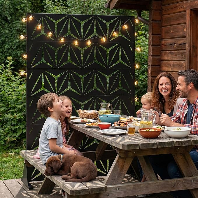 VINGLI Privacy Fence Panels, 72H’’ x 47W’’ Metal Privacy Screen Freestanding, Decorative Privacy Panels for Patio Garden Pool, Outdoor & Indoor (Y-Shaped)