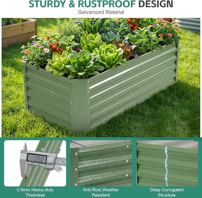 Galvanized Raised Garden Bed - 4x2x1.4ft (2Packs) Metal Garden Planter Box Outdoor | Steel Raised Bed Kit with Bracing Rods, Gloves for Gardening Vegetables Fruits and Flowers