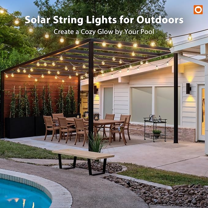 addlon 25FT Solar Powered Outdoor String Lights Waterproof with Remote, G40 Solar Powered String Lights with 13 LED Shatterproof Bulbs, 3 Light Modes, Dimmable Solar Lights for Outside Bistro Cafe