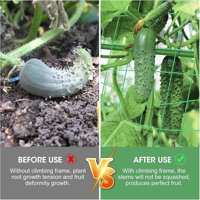 2PCS Cucumber Trellis for Climbing Plants Outdoor, Garden Trellis for Raised Bed Garden,Vegetable Grow Supports with Climbing Net for Tomato Bean Squash, Grape Zucchini (2PCS)