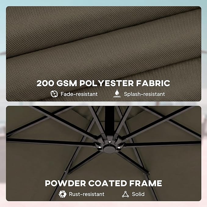 Outsunny 10 ft Offset Patio Umbrella with Cover, Round Hanging Cantilever Umbrella with 6-Position 360° Rotation, Crank Handle, Tilt, Cross Base, Heavy Duty Outdoor Umbrella for Garden